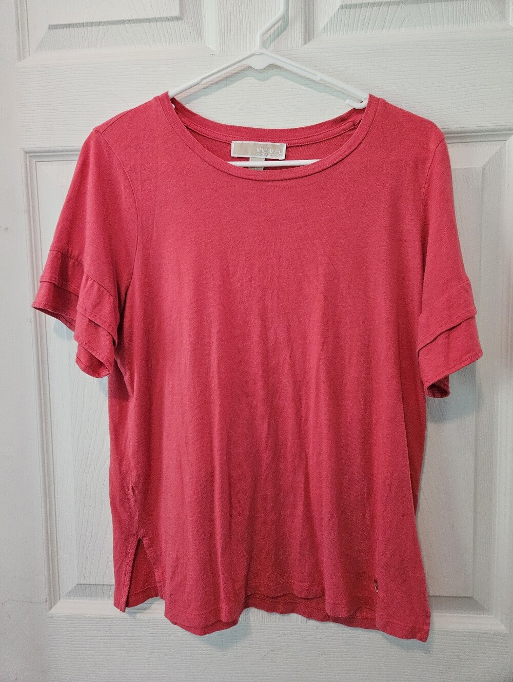 Michael Kors Coral Pink Short-Sleeve Ruffle-Sleeve Tee